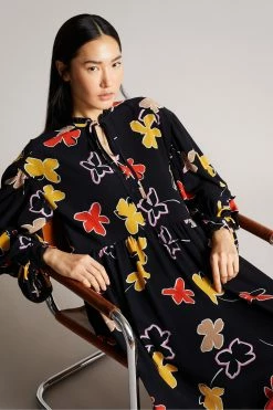 Ted Baker Yviee Black Chuck On Midi Dress With Ruffles -Tedbaker Sales 2024 unnamed file 1026