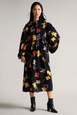 Ted Baker Yviee Black Chuck On Midi Dress With Ruffles -Tedbaker Sales 2024 unnamed file 1028