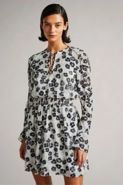 Ted Baker Felici Mid Grey Ruched Detail Mini Dress -Tedbaker Sales 2024 unnamed file 1034