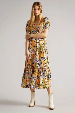 Ted Baker Safiree Black Printed Tiered Midi Dress -Tedbaker Sales 2024 unnamed file 1063