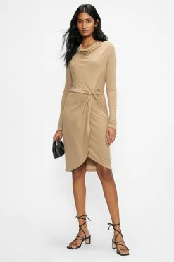 Ted Baker Natural Neyda Jersey Drape Long Sleeve Mini Dress