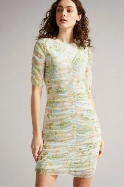 Ted Baker Ainya Yellow Ruched Mesh Dress -Tedbaker Sales 2024 unnamed file 1120