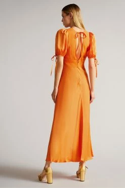 Ted Baker Orange Lysette Tie Detail Satin Tea Dress -Tedbaker Sales 2024 unnamed file 1130