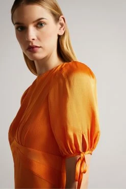 Ted Baker Orange Lysette Tie Detail Satin Tea Dress -Tedbaker Sales 2024 unnamed file 1131
