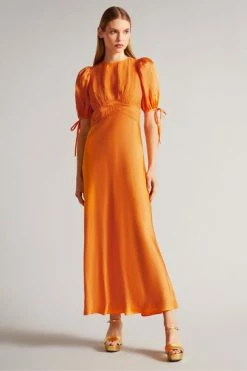 Ted Baker Orange Lysette Tie Detail Satin Tea Dress -Tedbaker Sales 2024 unnamed file 1134