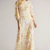 Ted Baker Leyona White Printed Full Sleeve Waterfall Maxi Dress -Tedbaker Sales 2024 unnamed file 1228