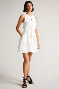 Ted Baker White Maylee Flippy Mini Dress With Neck Tie