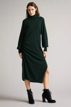 Ted Baker Aavvaa Green Knitted Ruched Side Detail Dress -Tedbaker Sales 2024 unnamed file 1310