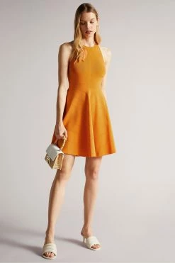 Ted Baker Orange Rayon Flippy Knit Dress -Tedbaker Sales 2024 unnamed file 1314