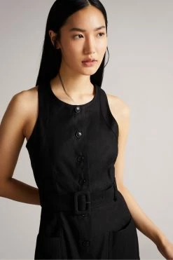 Ted Baker Black Button Through Racer Back Midi Dress -Tedbaker Sales 2024 unnamed file 1331