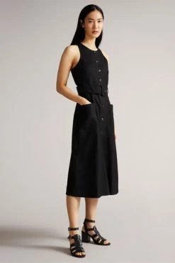 Ted Baker Black Button Through Racer Back Midi Dress -Tedbaker Sales 2024 unnamed file 1334
