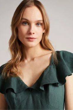 Ted Baker Teal-Blue Iveth Exaggerated Ruffle Midi Dress -Tedbaker Sales 2024 unnamed file 1339