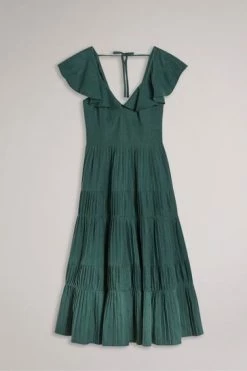Ted Baker Teal-Blue Iveth Exaggerated Ruffle Midi Dress -Tedbaker Sales 2024 unnamed file 1343