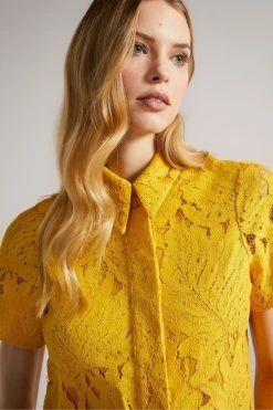 Ted Baker Yellow Mini Lace With Oversized Pockets Shirt Dress -Tedbaker Sales 2024 unnamed file 1351