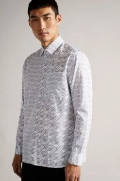 Ted Baker Grey Retrow Long Sleeve Multi Scale Geo Print Shirt -Tedbaker Sales 2024 unnamed file 1424