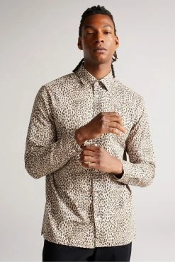 Ted Baker Dunston Brown Long Sleeve Retro Dot Shirt