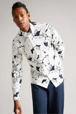 Ted Baker Ashlo White Long Sleeve Floral Outline Printed Shirt