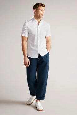 Ted Baker Addle White Short Sleeve Linen Shirt -Tedbaker Sales 2024 unnamed file 1584