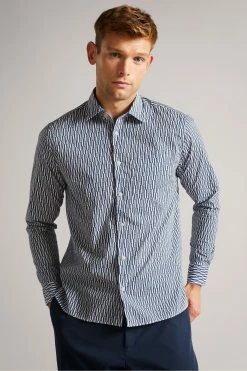 Ted Baker Blue Ruskin Long Sleeve Retro Print Shirt