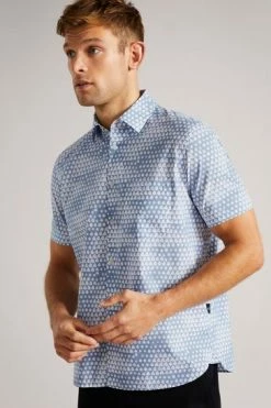 Ted Baker Light Blue Hunno Short Sleeve Geo Tile Print Shirt -Tedbaker Sales 2024 unnamed file 1641