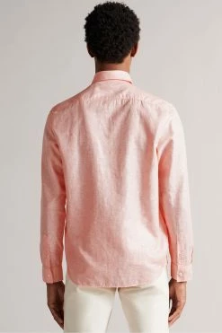 Ted Baker Remark Coral Pink Long Sleeve Linen Shirt -Tedbaker Sales 2024 unnamed file 1707