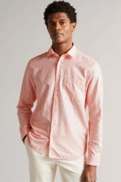 Ted Baker Remark Coral Pink Long Sleeve Linen Shirt -Tedbaker Sales 2024 unnamed file 1711