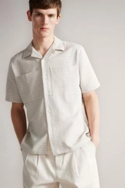 Ted Baker Lovat Ecru Cream Short Sleeve Revere Heavy Texture Shirt -Tedbaker Sales 2024 unnamed file 1818