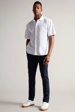 Ted Baker Ailbee White Short Sleeve Stripe Flower Coupe Shirt -Tedbaker Sales 2024 unnamed file 1862