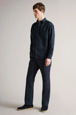 Ted Baker Belvue Blue Long Sleeved Heavy Linen Blend Shirt -Tedbaker Sales 2024 unnamed file 1894