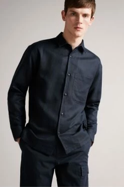 Ted Baker Belvue Blue Long Sleeved Heavy Linen Blend Shirt -Tedbaker Sales 2024 unnamed file 1897