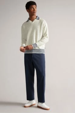 Ted Baker Cream Burlee Long Sleeve Open Striped Collar Crew Shirt -Tedbaker Sales 2024 unnamed file 1942