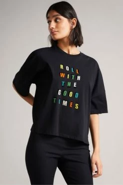 Ted Baker Laurenx Black Roll With The Good Times Graphic T-Shirt -Tedbaker Sales 2024 unnamed file 2211