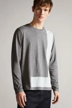 Ted Baker Grey Marl Yapton Long Sleeve 'T' Print T-Shirt