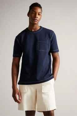 Ted Baker Artizan Navy Blue Short Sleeve Textured T-Shirt