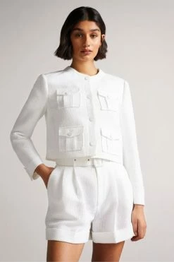 Ted Baker White Alera Cropped Boxy Jacket With Cargo Styling -Tedbaker Sales 2024 unnamed file 2515