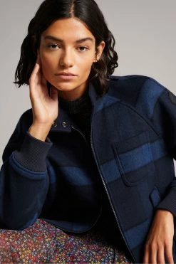 Ted Baker Leinora Blue Relaxed Fit Check Harrington Jacket -Tedbaker Sales 2024 unnamed file 2594