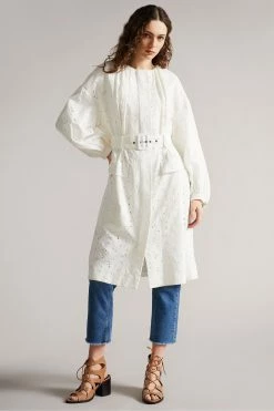 Ted Baker Xandie White Collarless Ottoman Broderie Mac Jacket