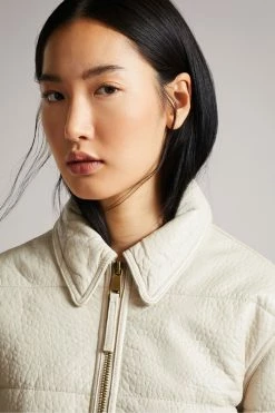 Ted Baker Cream Glorie Cropped Padded Leather Bomber Jacket -Tedbaker Sales 2024 unnamed file 2644