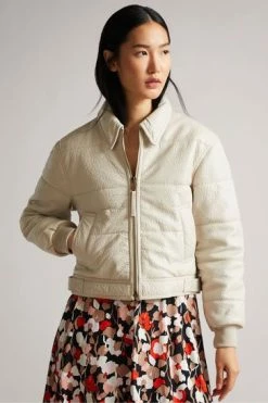 Ted Baker Cream Glorie Cropped Padded Leather Bomber Jacket -Tedbaker Sales 2024 unnamed file 2646