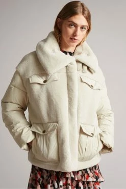 Ted Baker Liilla Cream Mixed Fabric Borj Padded Jacket -Tedbaker Sales 2024 unnamed file 2715