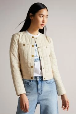 Ted Baker Cream Jozlyn Ivory Cropped Quilted Leather Jacket