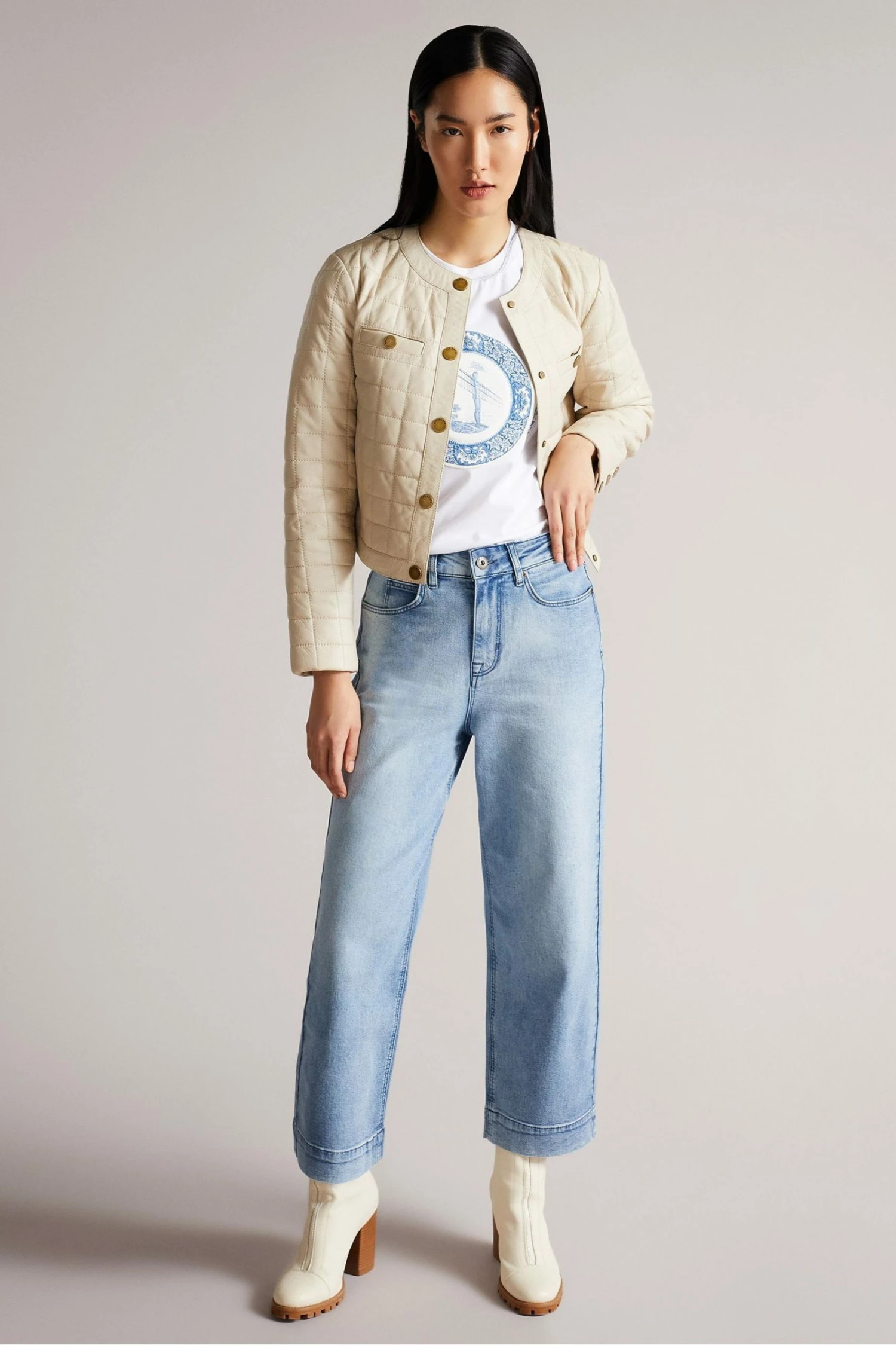 Ted Baker Cream Jozlyn Ivory Cropped Quilted Leather Jacket 6 Ted Baker Cream Jozlyn Ivory Cropped Quilted Leather Jacket - Image 4