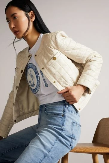 Ted Baker Cream Jozlyn Ivory Cropped Quilted Leather Jacket 8 Ted Baker Cream Jozlyn Ivory Cropped Quilted Leather Jacket - Image 6