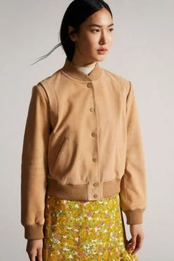 Ted Baker Benia Brown Cropped Suede Deep Rib Bomber Jacket -Tedbaker Sales 2024 unnamed file 2812