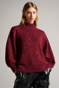 Ted Baker Red Elvinaa Pleat Sleeve Cropped Sweater