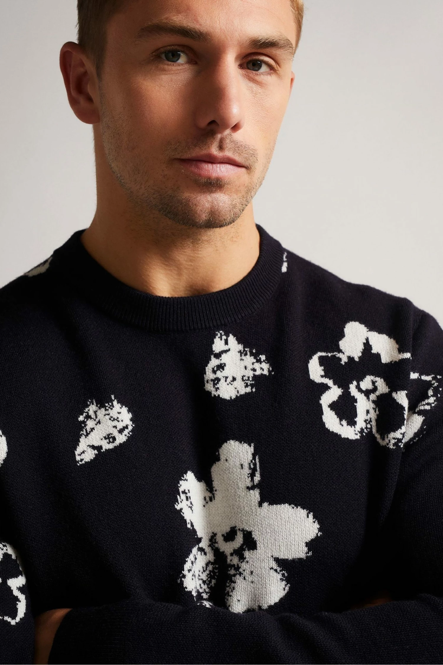 Ted Baker Navy Blue Sandsen Flower Graphic Crew Neck Jumper 5 Ted Baker Navy Blue Sandsen Flower Graphic Crew Neck Jumper - Image 3