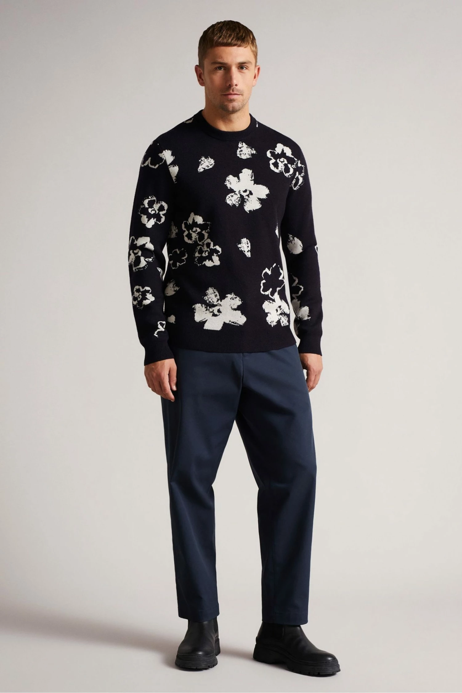 Ted Baker Navy Blue Sandsen Flower Graphic Crew Neck Jumper 7 Ted Baker Navy Blue Sandsen Flower Graphic Crew Neck Jumper - Image 5