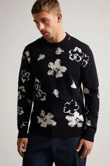 Ted Baker Navy Blue Sandsen Flower Graphic Crew Neck Jumper 8 Ted Baker Navy Blue Sandsen Flower Graphic Crew Neck Jumper - Image 6