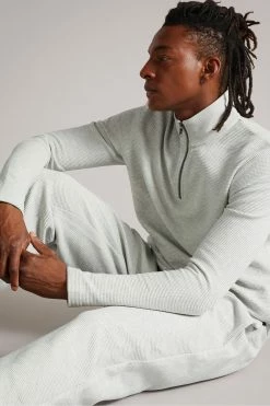 Ted Baker Beechen Grey Marl Long Sleeve Waffle Textured Half Zip Jumper -Tedbaker Sales 2024 unnamed file 2880