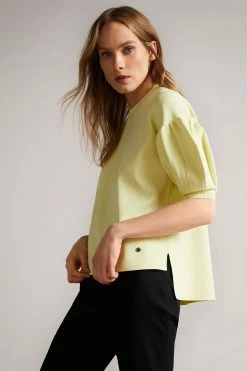 Ted Baker Capria Yellow Full Needle Puff Sleeve Knit Top